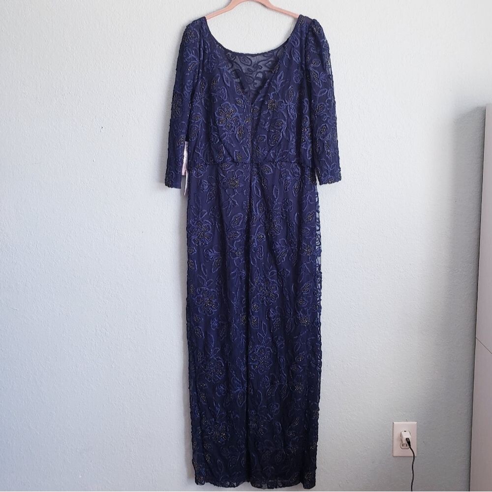 JS Collections Navy Metallic Soutache Gown - Picture 8 of 9